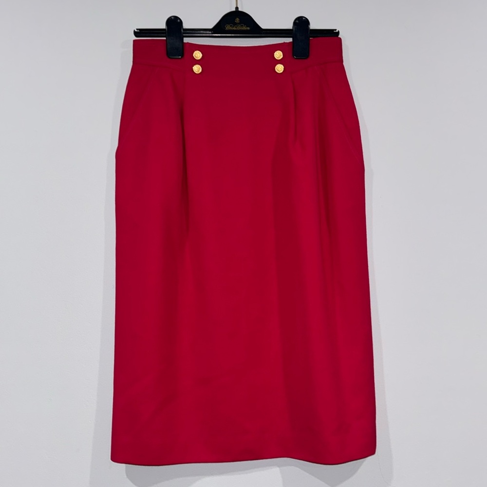 Vintage Jones New York 100% Pure Wool Dark Pink Skirt  Gold Button Details 10